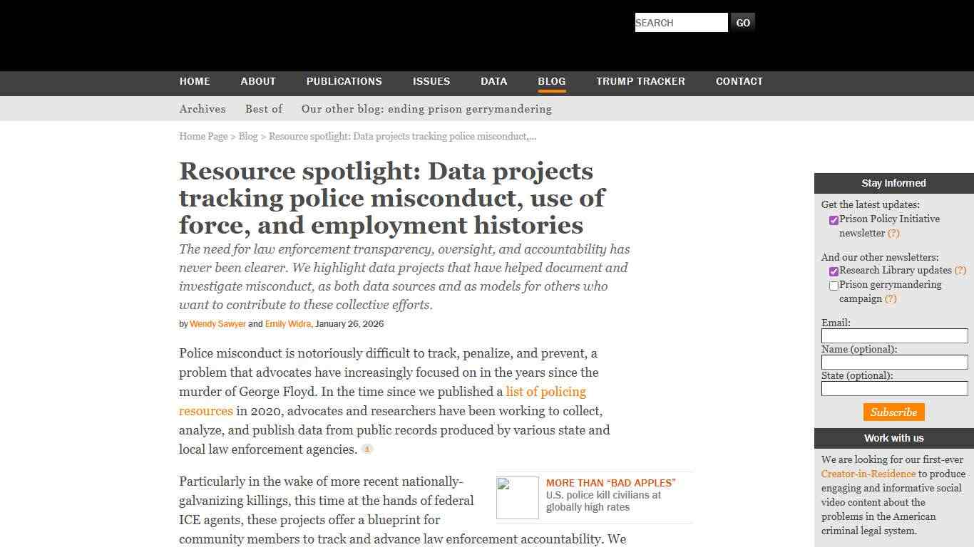Resource spotlight: Data projects tracking police misconduct, use of force, and employment histories Prison Policy Initiative